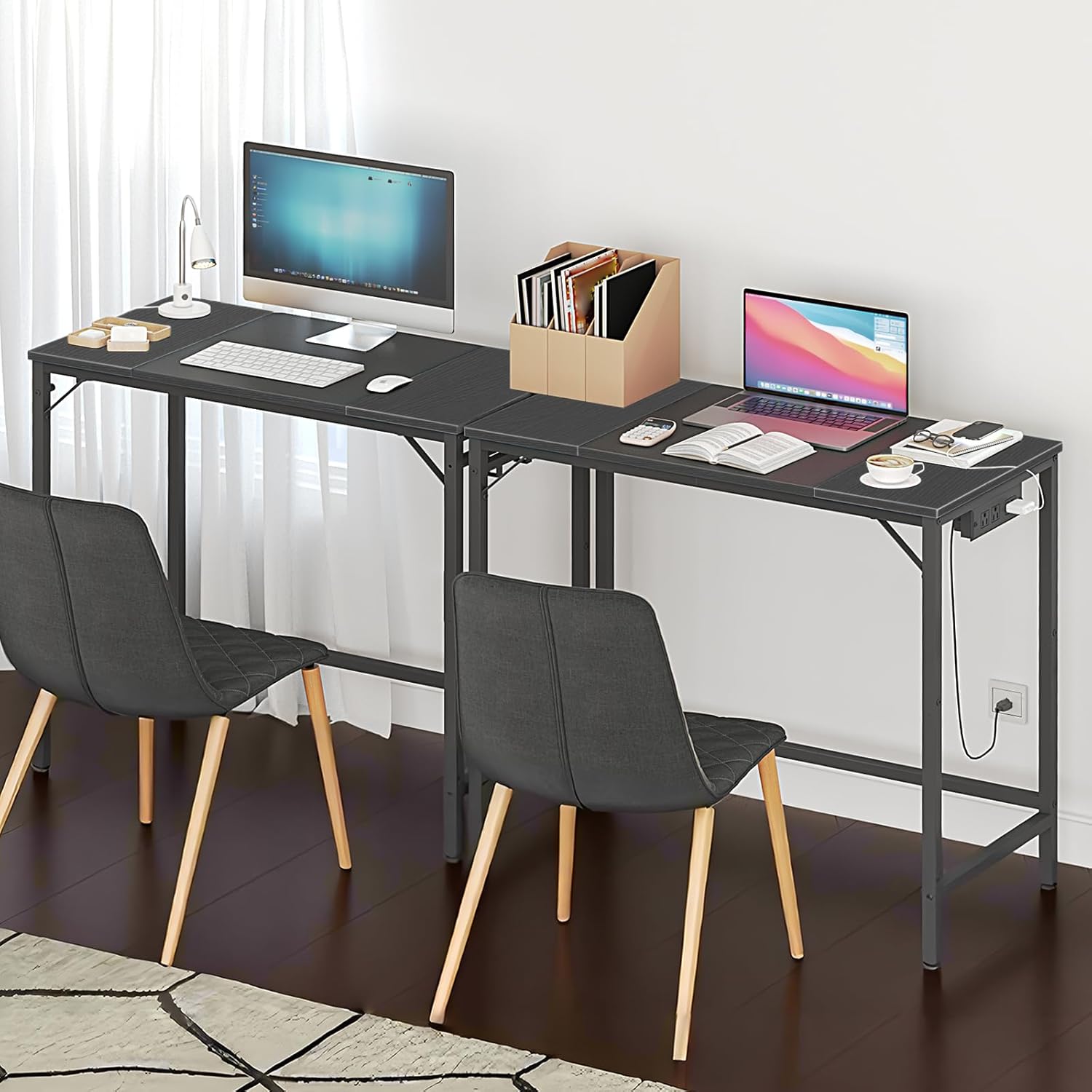 HOOBRO Computer Desk, Home Office Desk with Power Outlet, Modern Study Writing Desk with 3 Hooks for Study Room, Home Office, Sturdy and Stable, Easy to Assemble, Black BB40UDN01 - Image 7