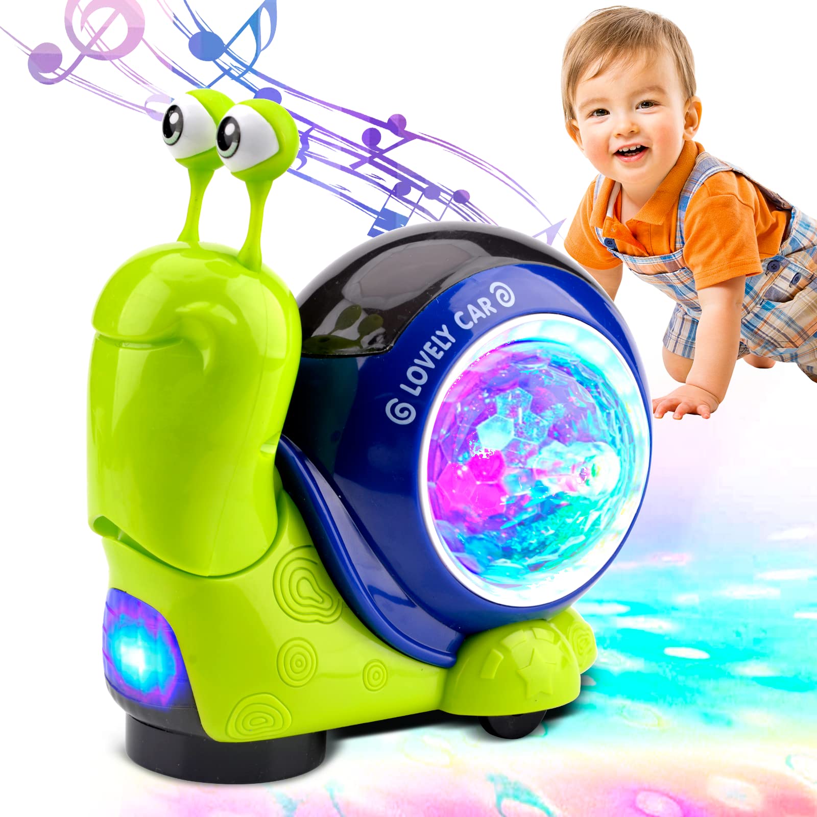 Pipihome Baby Toys, Crawling Walking Snail Toy With Musical Light, Sensory Toys for 1 2 3 Year Old Boys Girls, Light Up Learning Crawling Toy for 0-6 Months Babies