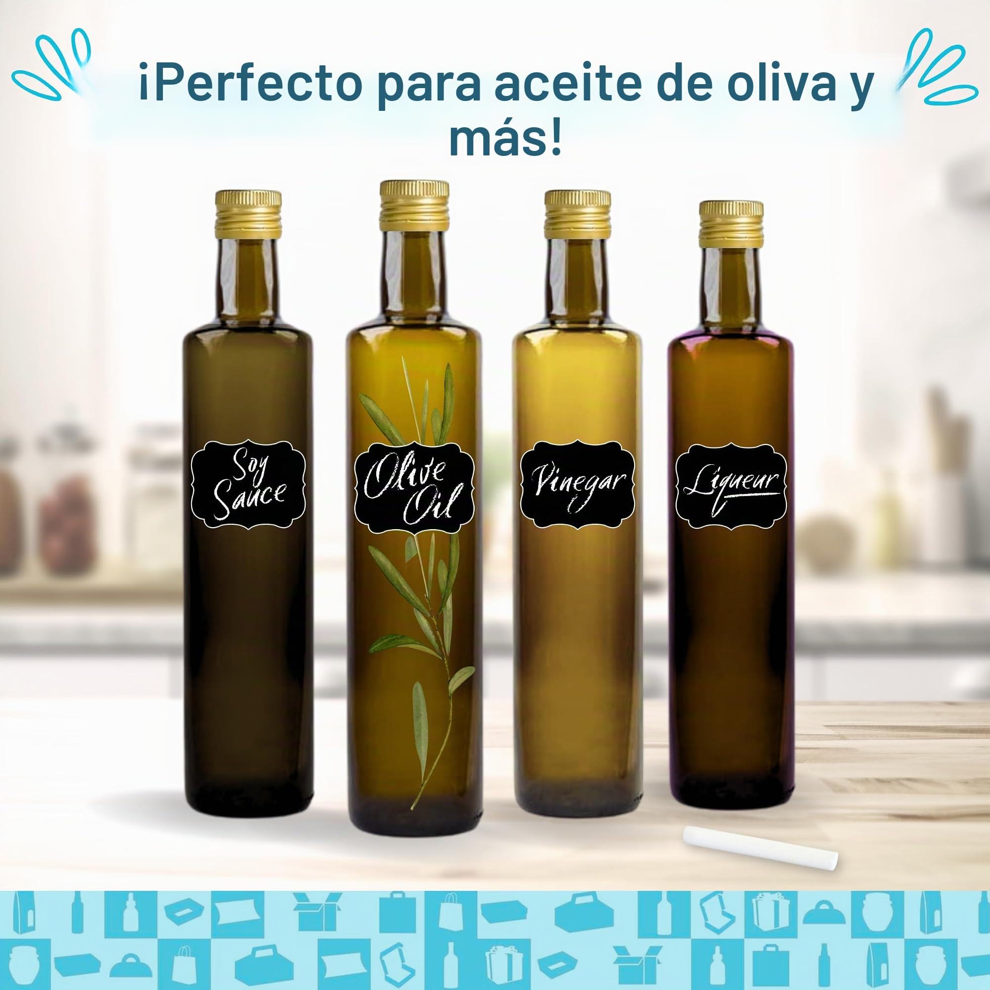 Espirito Rebelde Pack 20 Botellas de Cristal Oscuro 500 ml Línea Lotus con Tapas Metálicas – Aceite, Vinagre, Licores y Zumos | Botella Reutilizable