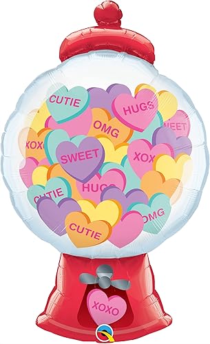 Qualatex Máquina de chicles de corazones de caramelo de 43 pulgadas, decoración de fiesta de San Valentín, globo de helio de Mylar - Paquete de 1