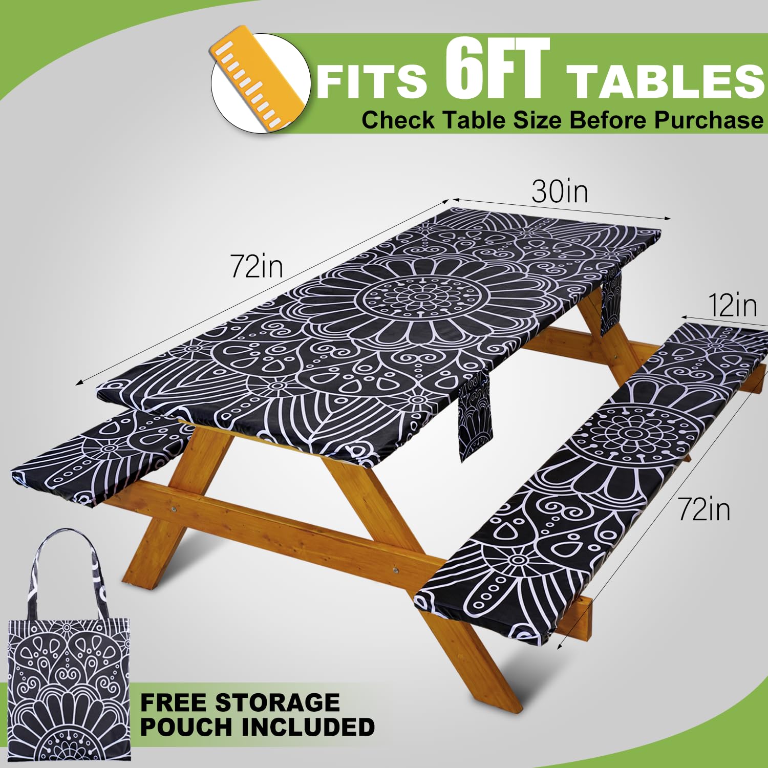Picknick-Tischdecke Mit Sitzbank-Abdeckungen – 3-teilig, Wasserdicht, 244 X 76 Cm