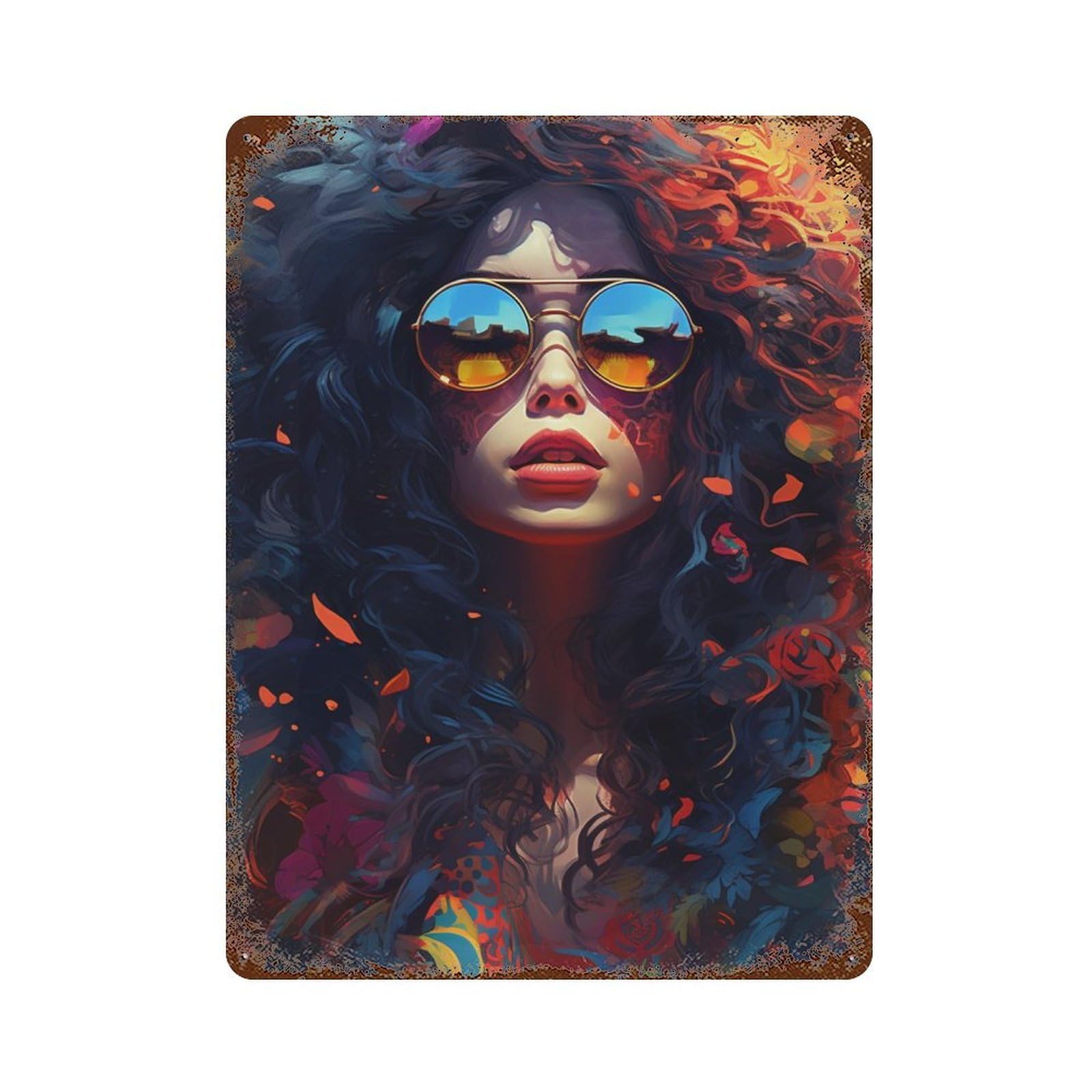 Vintage Rust Metal Sign Colorful Abstract Portrait Artwork 15.7"x11.8", Vintage Wall Decor for Office, Studio And Wall Decor