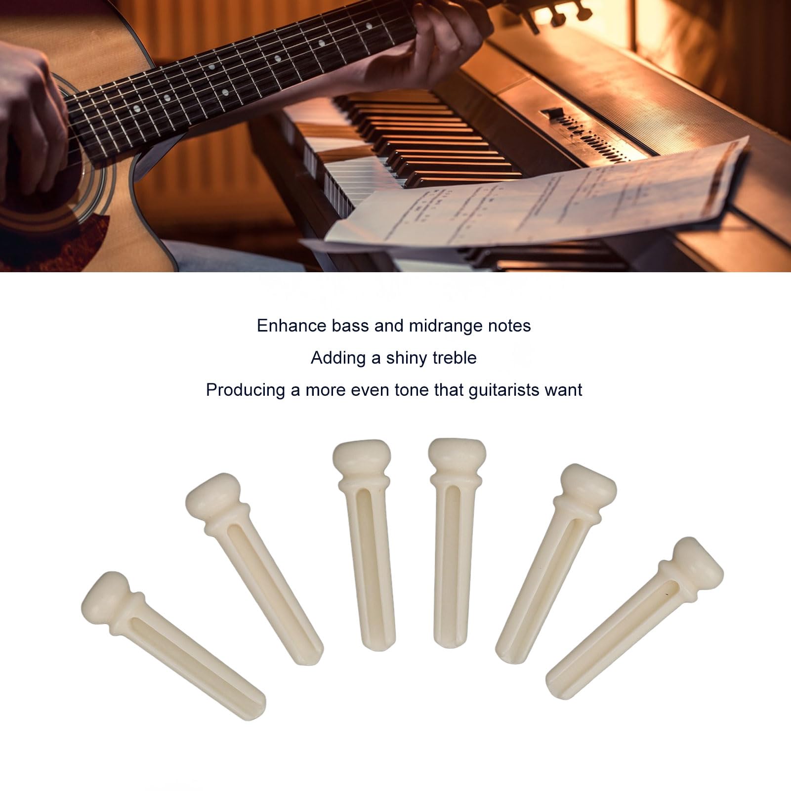 Mtlavishy Pins 6pcs Bone Bridge para guitarras acústicas con incrustaciones de puntos Timbre y sonido Estándar de sonido 1T se adapta a la mayoría de las guitarras