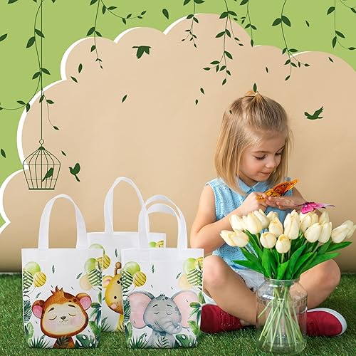 Miniatura 7 de 24 bolsas de golosinas de safari en la selva, bolsas de regalo de animales con asas, bolsas de regalo de safari no tejidas, bolsas de dulces de