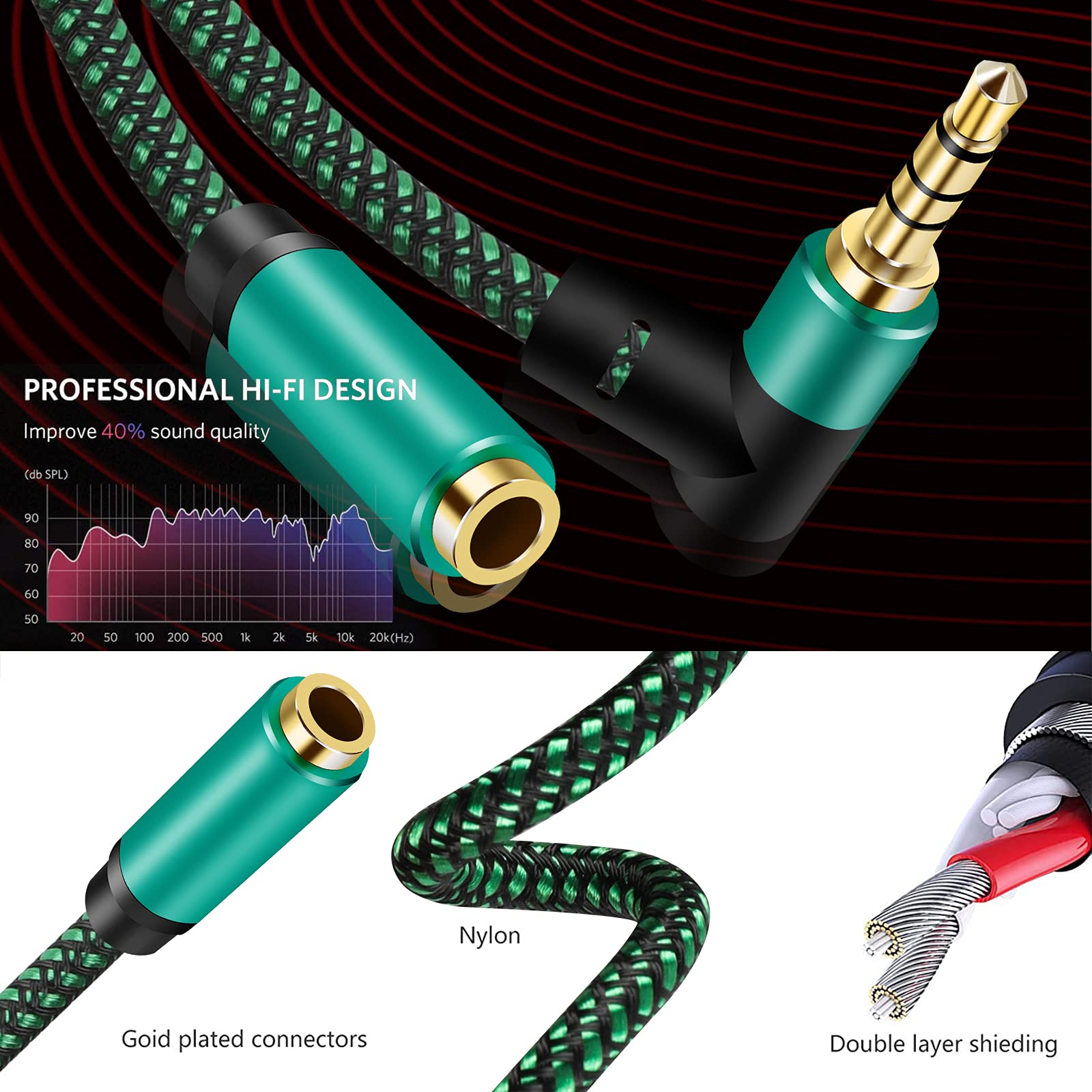 Cavo Prolunga Jack 3,5mm 0,5 Metri - Maschio A Femmina, Angolo 90°, Compatibile Con Smartphone E PC - Foto 5