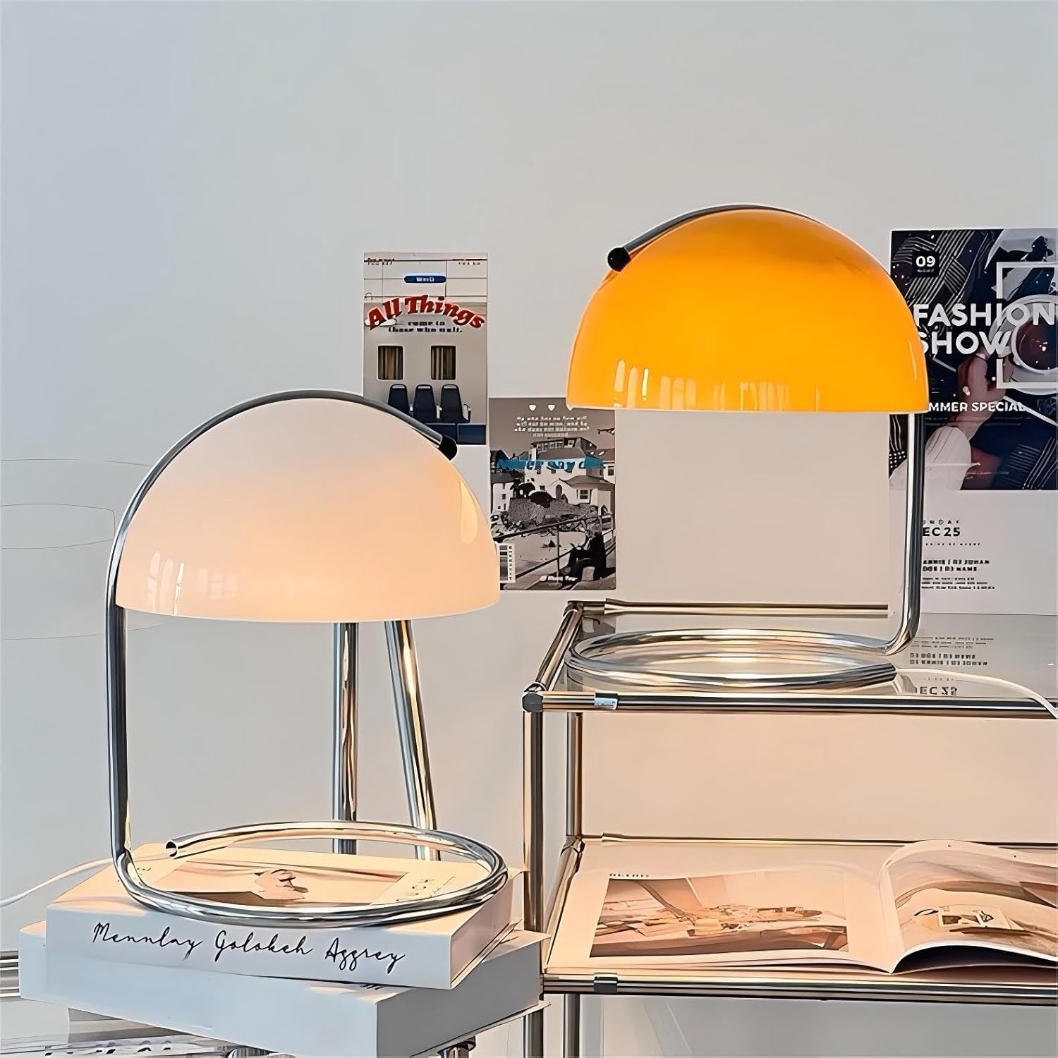 LIGHTLAND Modern Table Lamp, 8.7 Inch Bauhaus Style Semicircle Shape Bedside Lamp with Glass Shade and Metal Lamp Body, Glass Table Lamp for Study, Bedroom, Living Room (Pack of 1, White)