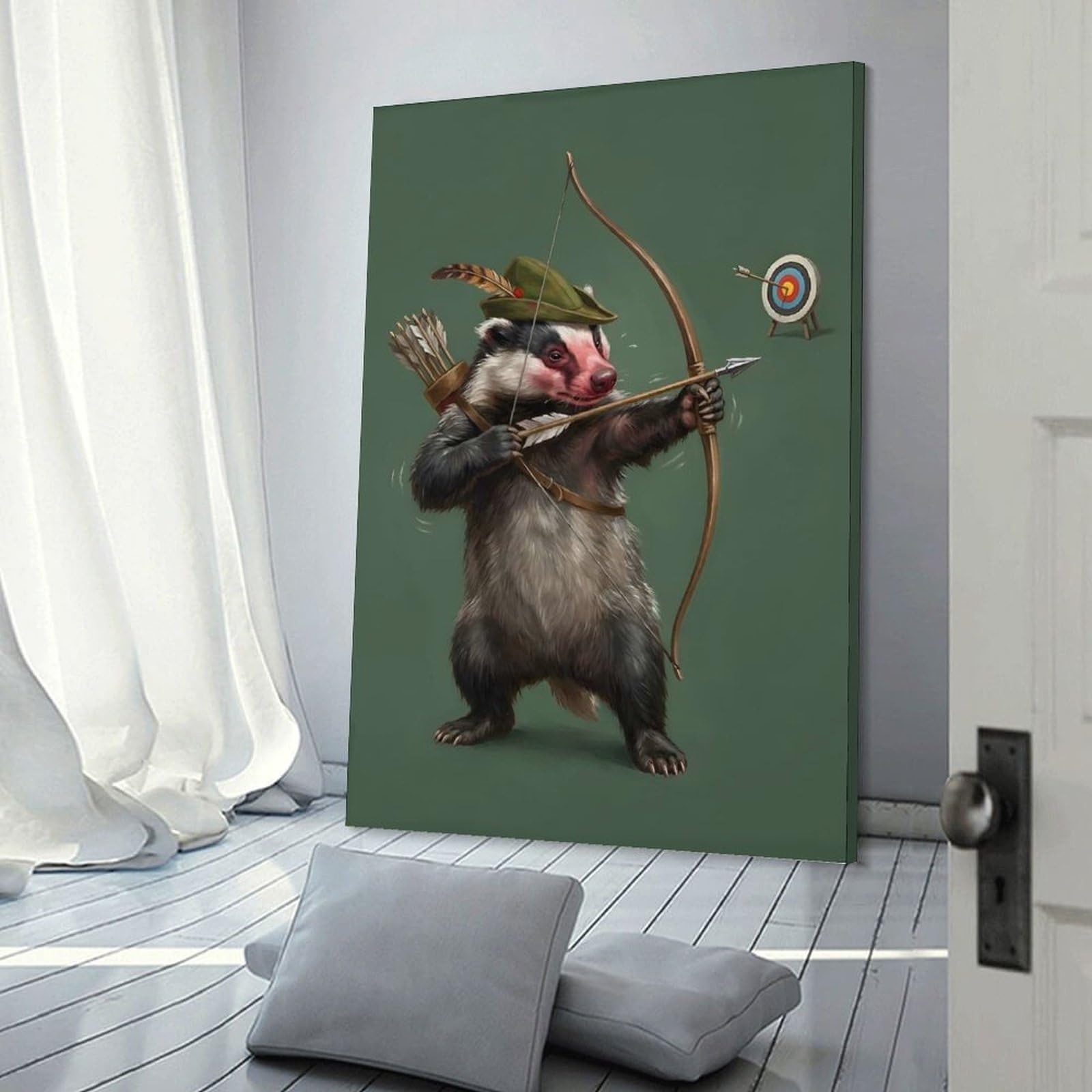 Junmoney Frame-Style-11-1 Hanging Wall Art Archer Badger Aiming At Target, 24X36inch(60X90cm), For Small Homes, Bedrooms Or Open Spaces, Wall Decor With Flexible Room Appeal