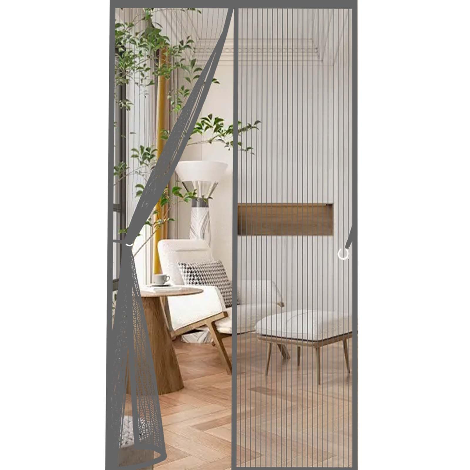 Feijdon Grey Fly Screens For Doors 130 X 216 Cm Powerful Magnets And Full Frame Magic Tape, No Drill Installation Anti Mosquito Mesh Fly Curtain Hundreds Of Sizes, Lets Fresh Air In,