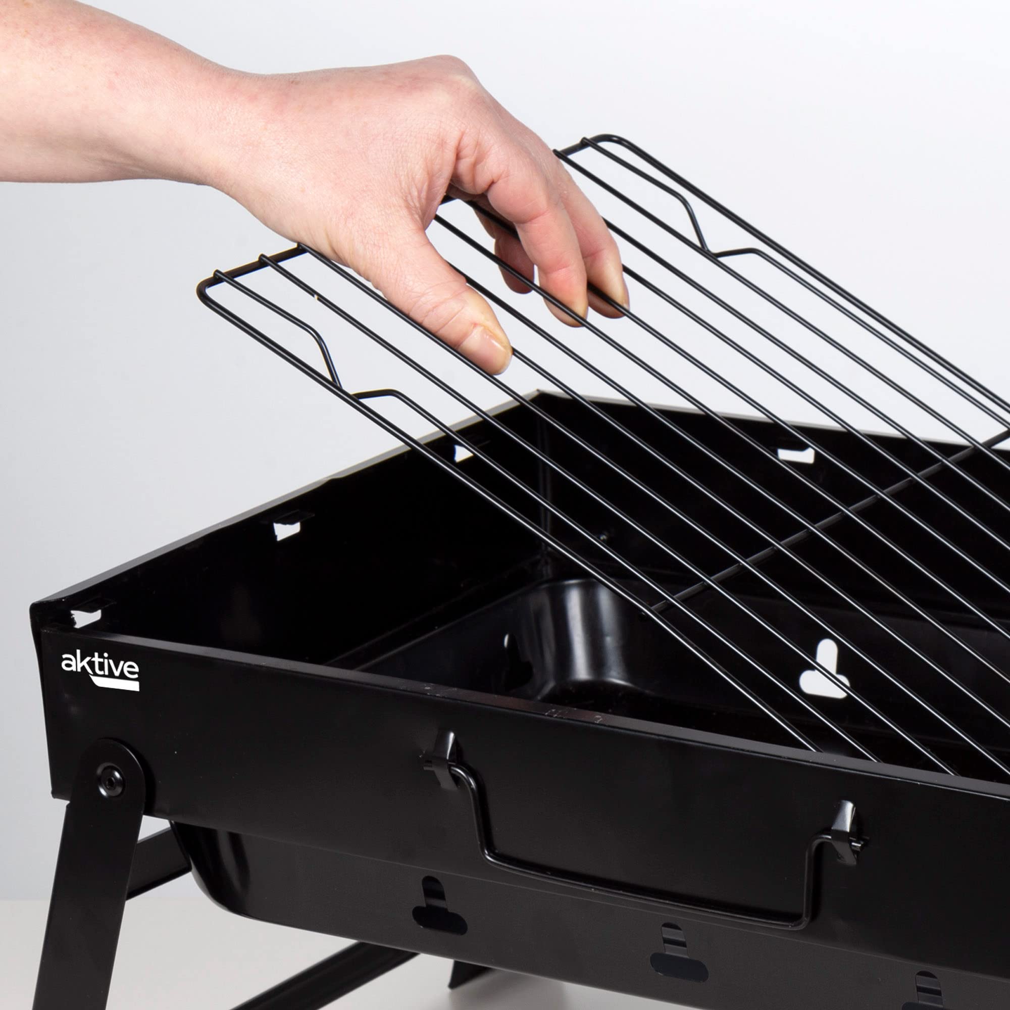 Barbecue A Carbone Portatile AKTIVE - Griglia Regolabile 4 Altezze, Antivento, 42x42x54 Cm