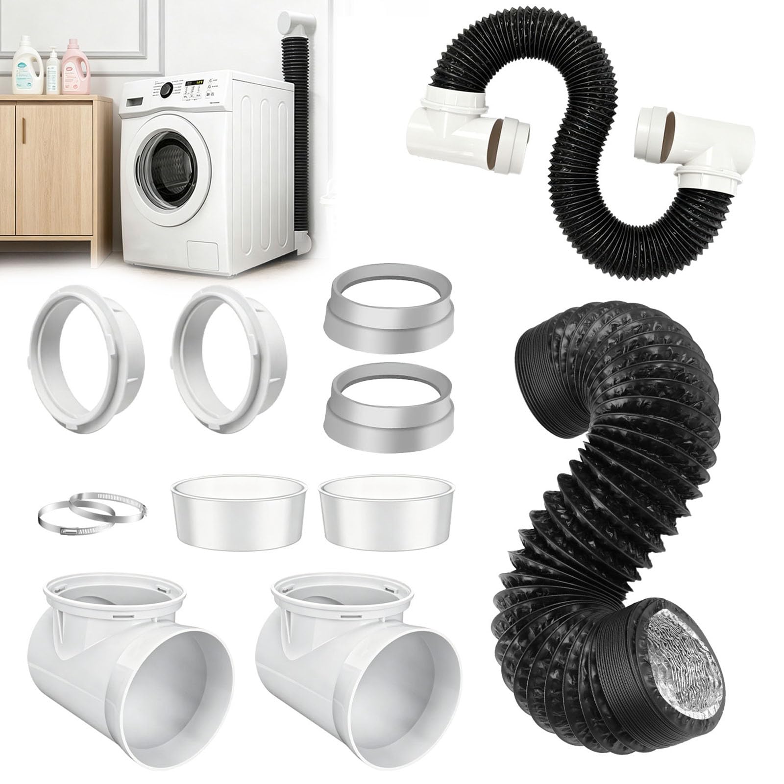 Paquete de Conectores de Manguera para Secadora consistentes con Accesorios de Metal Reforzado y Conector de ventilación para Secadora de tuberías Exteriores Resistentes a los Rayos UV