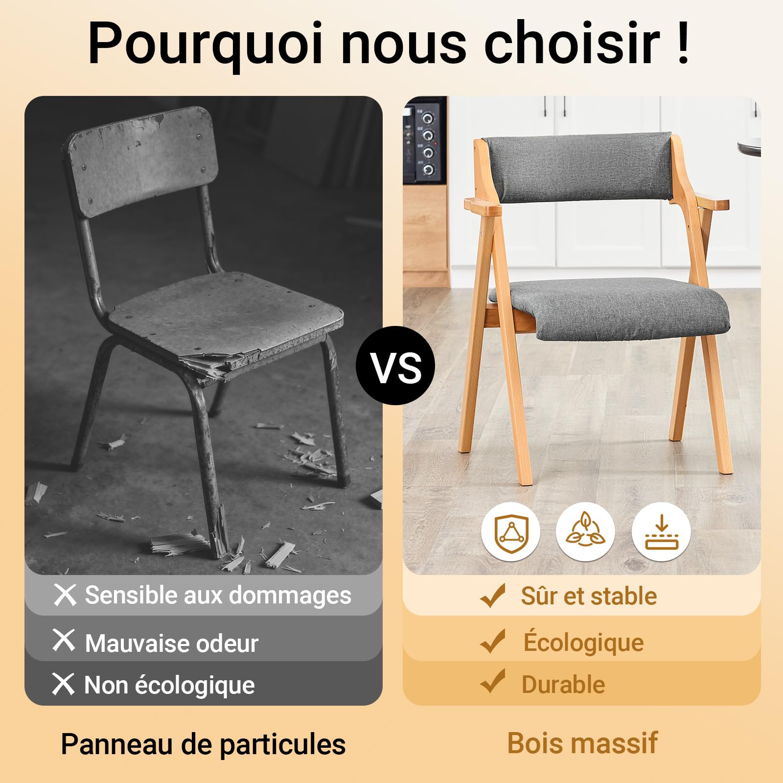 SoBuy Chaise Salle à Manger Pliante avec 2 Coussins, montée, 61,5x56x77,6cm