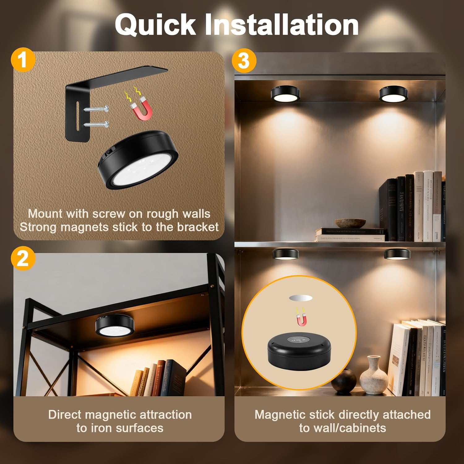 Picture Lights for Wall, 2000mAh Rechargeable Battery Powered Magnetic Lights with 3 Lighting Color Dimmable Timer Art,Poster,Gallery,Painting Display,Photos,Frame,Wall Light,Black (3 Pack)