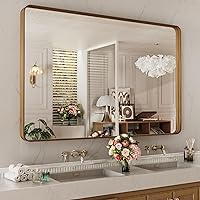 Vista 51 de LOAAO - Espejo de baño con marco de metal negro de 24x36 pulgadas, espejo rectangular redondeado para pared, espejo mate de tocador de baño