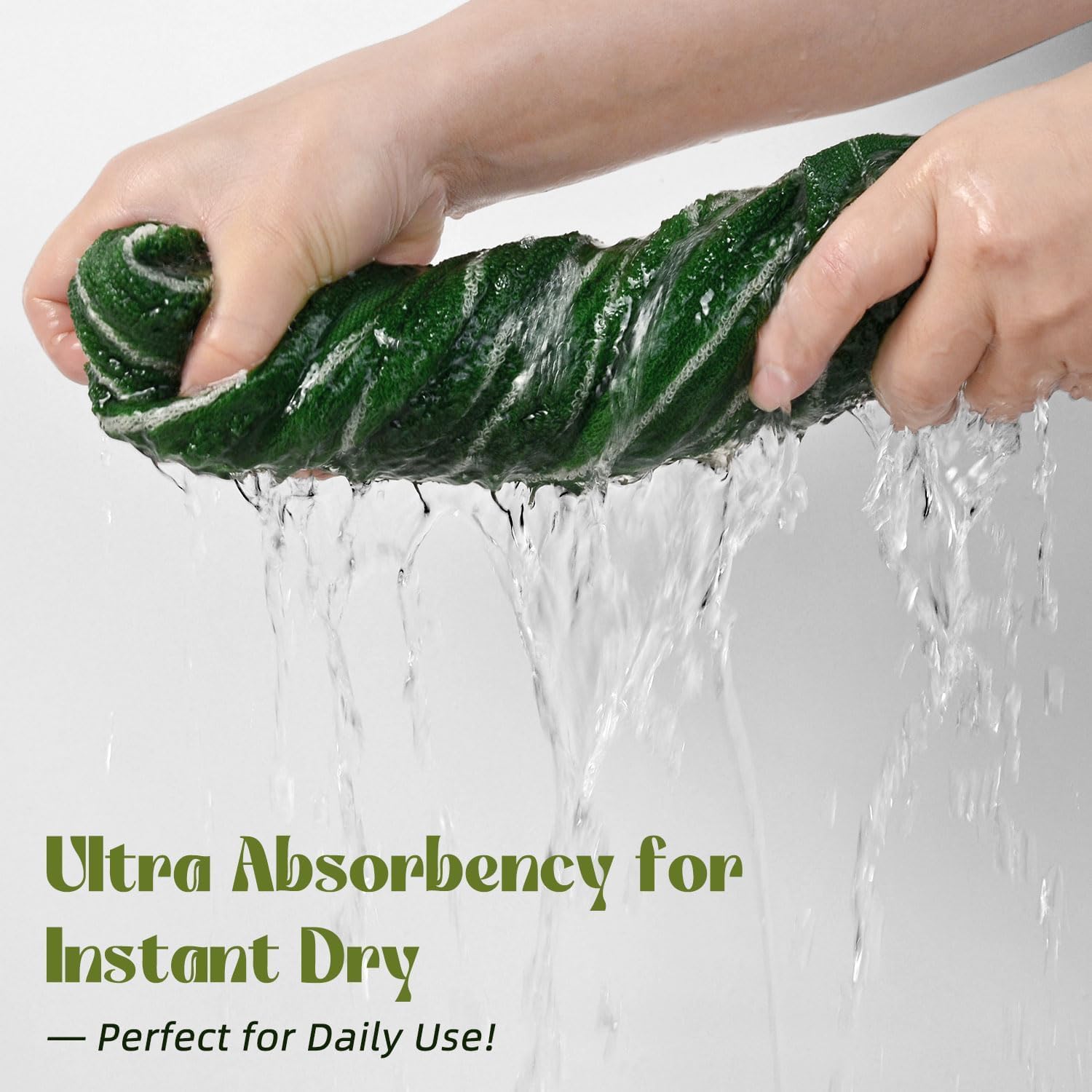 Jacquotha Green Towels for Bathroom Set of 4, Cotton Striped Hand, Bath Towel Bundle for Fresh Elegant Touch, Super Soft Highly Absorbent