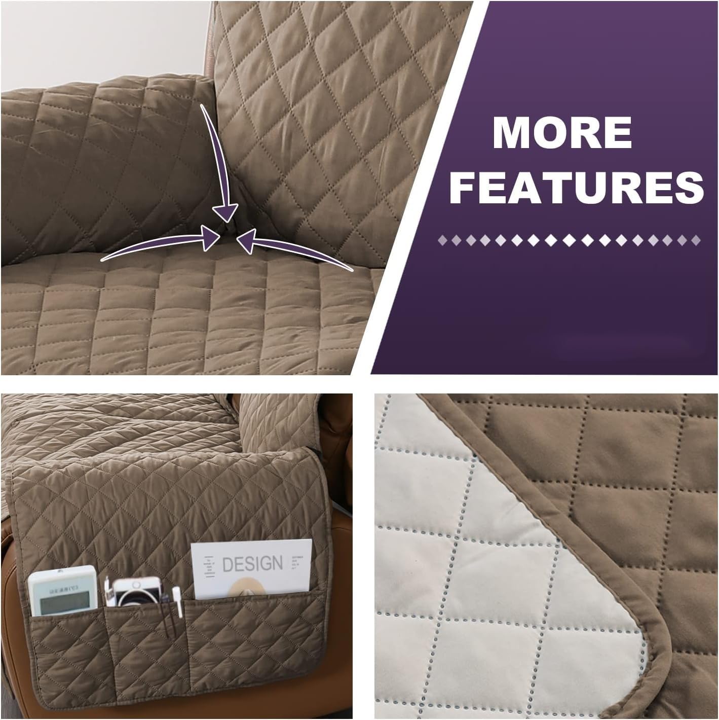 Recliner Chair/Sofa Slipcover With Pockets 2/3/1 Seat Recliner Stretch Sofa Covers Lazy Boy Chair Cover Reclining Couch Slipcover Fallon Collection Slipcover For Recliner With Elastic Bottom ( Color : - Image 3