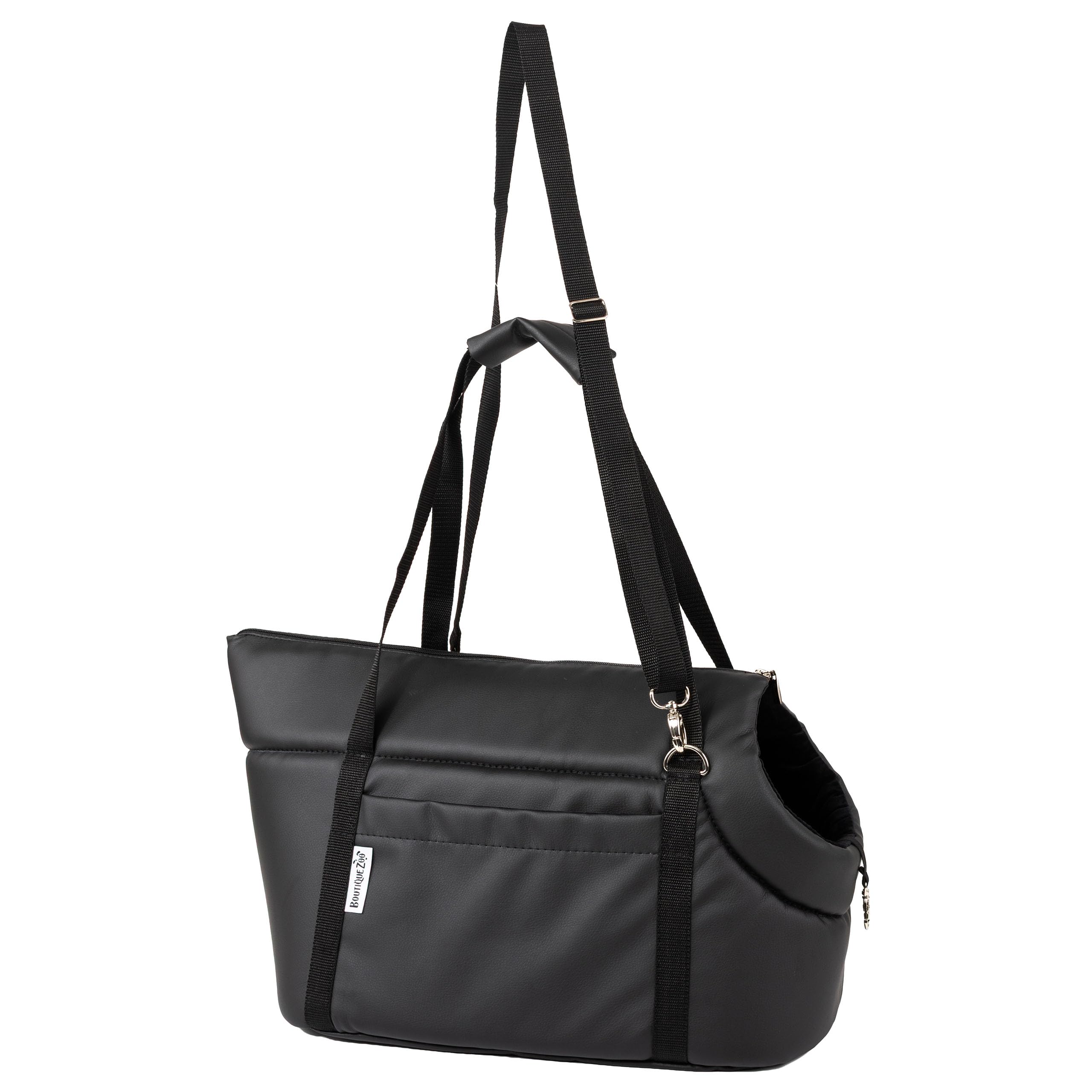 Torba do noszenia psa, rozm. S, do 6 kg, torba transportowa dla małych psów i kotów, miękka, składana i nadająca się do prania, 34 x 22 x 26 cm, czarna/sztuczna skóra
