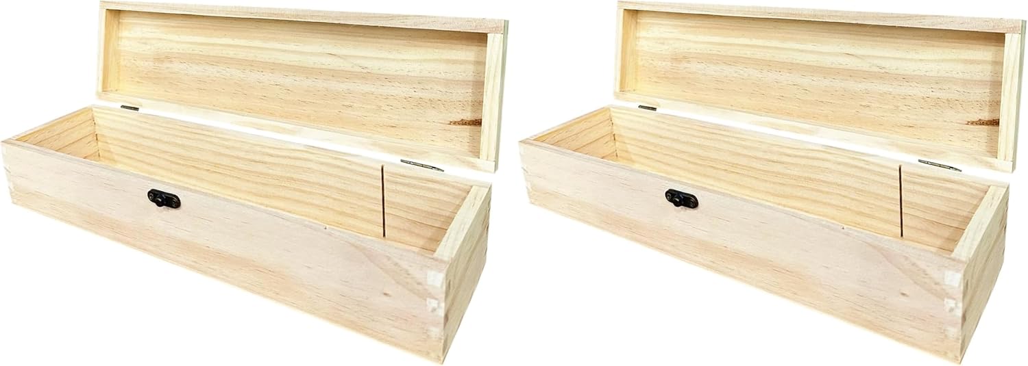 Unfinished Wood Craft Box Unfinished Wood with Clasp Unpainted Rectangle DIY Artist Tool Brush Storage Case for Crafts,Gift Jewelry Photo Box (Pack of 2)