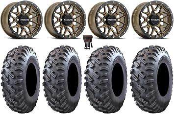Bundle - 9 Items Raceline Krank 14" Bronze Wheels 29" Dirt Commander Tires [4x137 Bolt Pattern 10mmx1.25 Lug Kit]