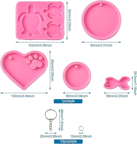 Miniatura 2 de 5 moldes de silicona de cola de pez de tortuga marina, moldes de resina redonda plana con corazón con huellas de perro, molde de fundición con