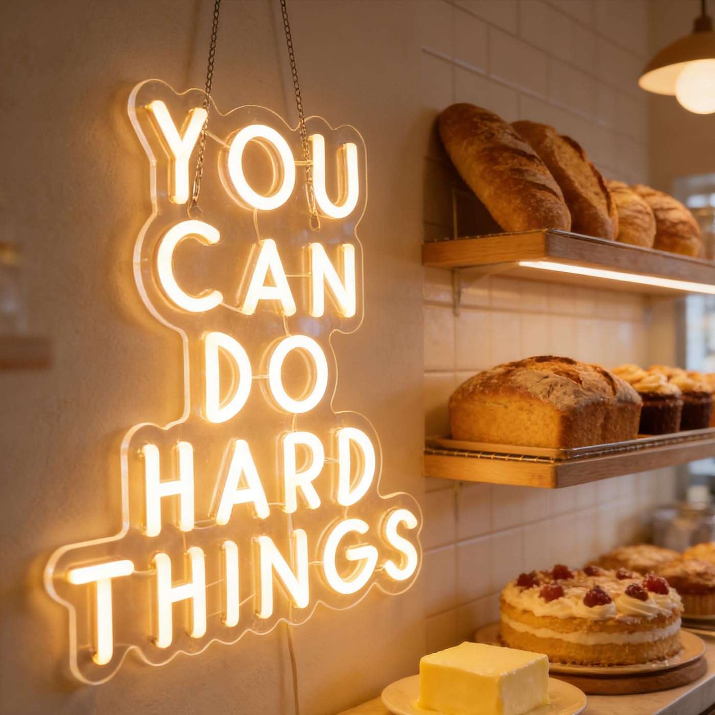 QiaoFei Letrero de neón con texto en inglés "You Can Do Hard Things", citas positivas, luz de neón decorativa para decoración de pared del hogar, habitación de los niños, blanco cálido