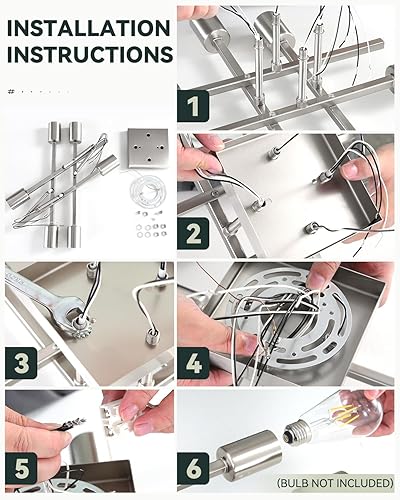 Miniatura 7 de Lámpara de techo semiempotrada de 6 luces, níquel cepillado industrial cerca del techo, moderna base E26 Sputnik lámpara de techo para cocina,