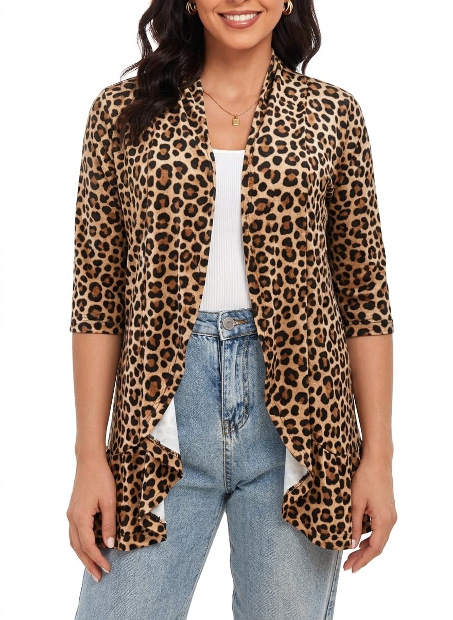 GLEENOD Strickjacke Damen 3/4 Ärmel Casual Leicht Strickmantel Elegant Cardigan Open Front Strickpullover ohne Knöpfe