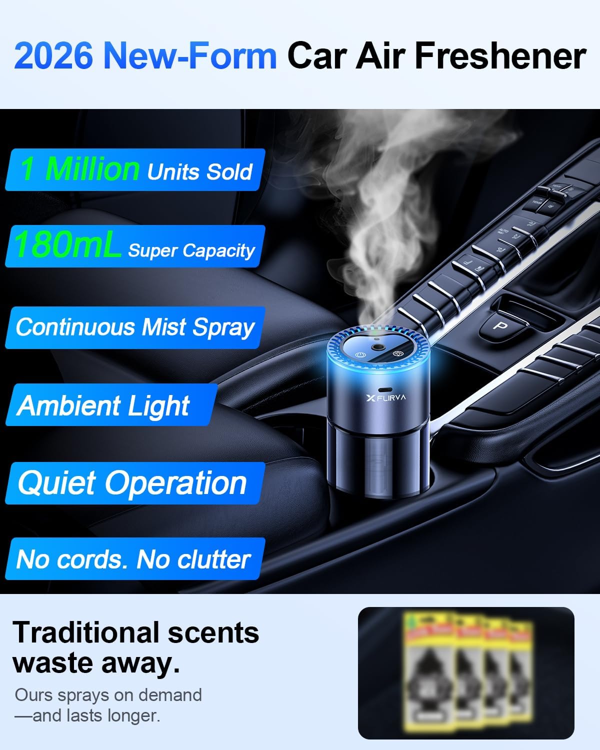 Car Air Freshener, 240 Days Use (180ML Super Refillable), 5s Full-Car Fragrance, Adjustable Intensity, Auto On/Off, Ambient Light, Cologne Scent, Perfect for Car/Bedroom, F26 Plus（2025 Model）