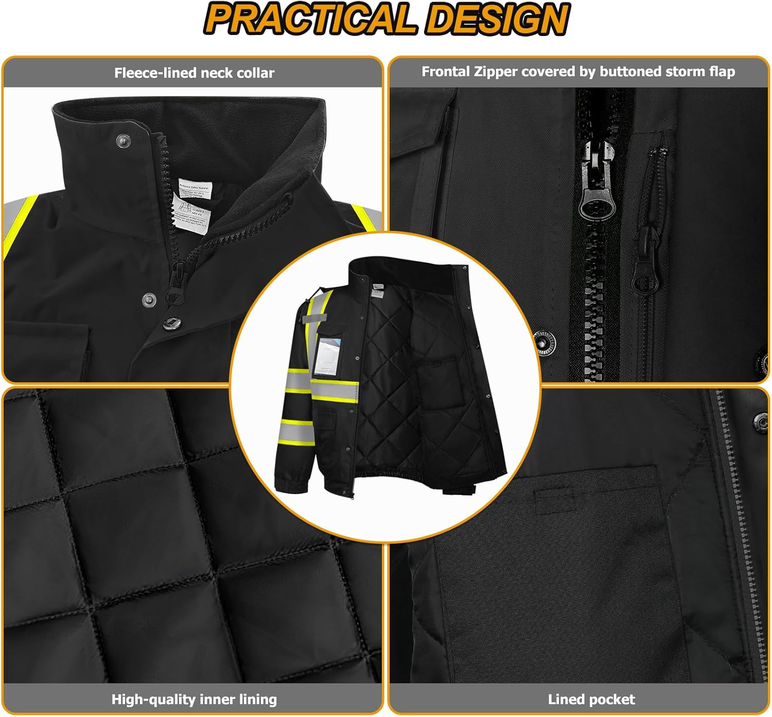 Hi Vis safety jackets for men, High Visibility Reflective Work Jackets with Pockets.