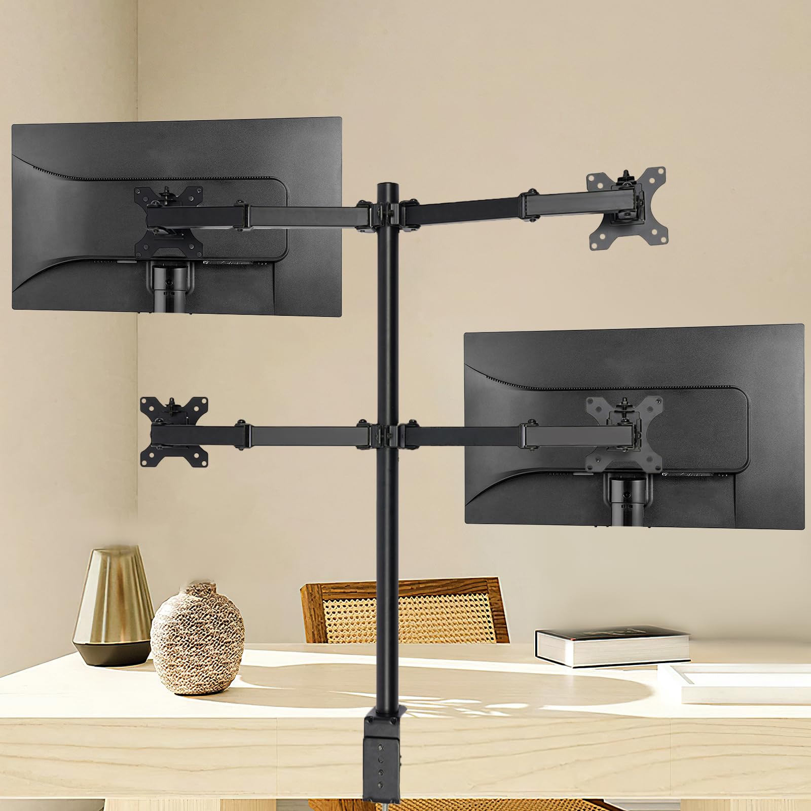 Supporto per monitor per 4 monitor da 10-27 pollici, fino a 11 kg, regolabile in altezza, VESA 75/100, nero