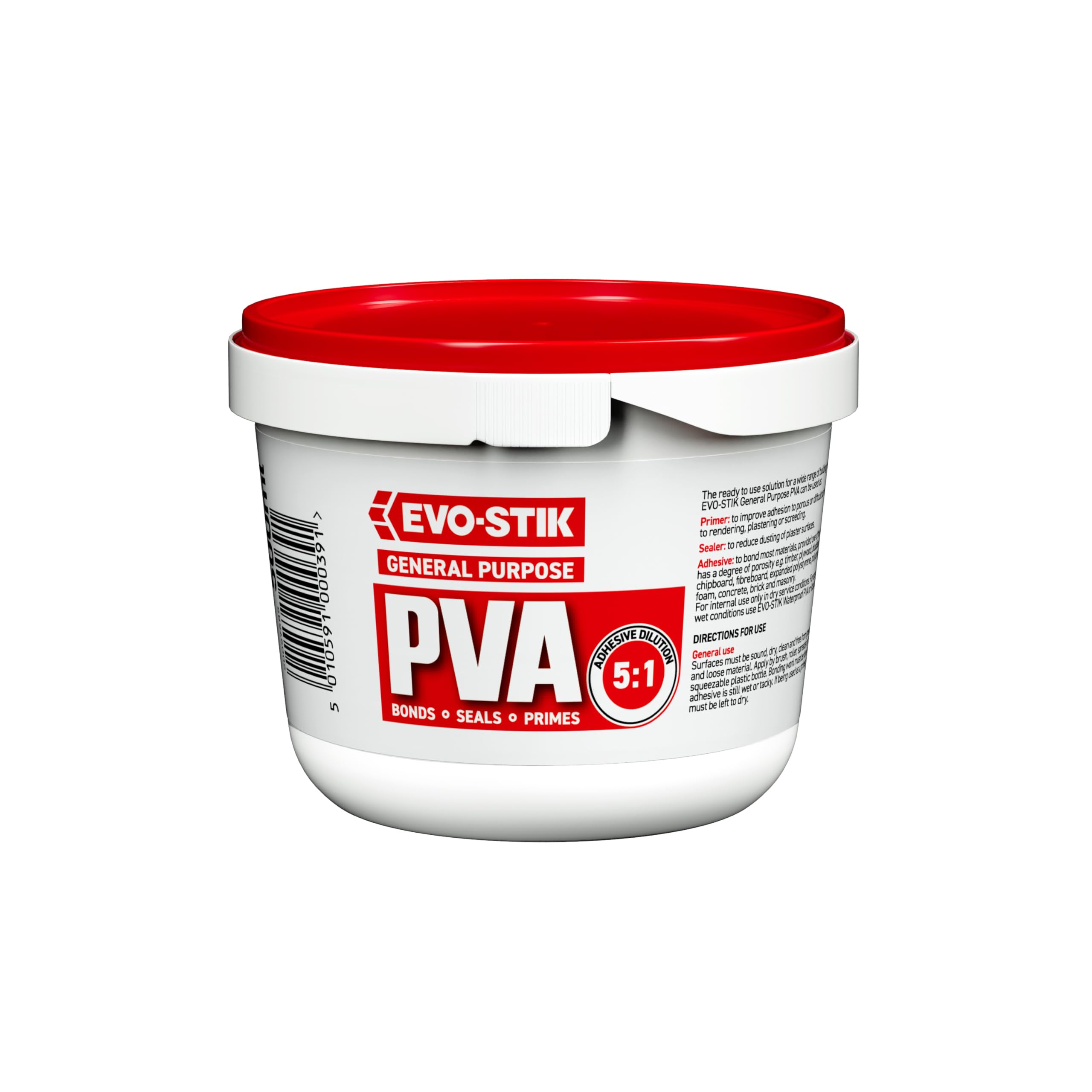 EVO-STIK General Purpose PVA, Adhesive, Primer, Sealer and Dustproofer, For Interior Use, Colour: White, Size: 500ml