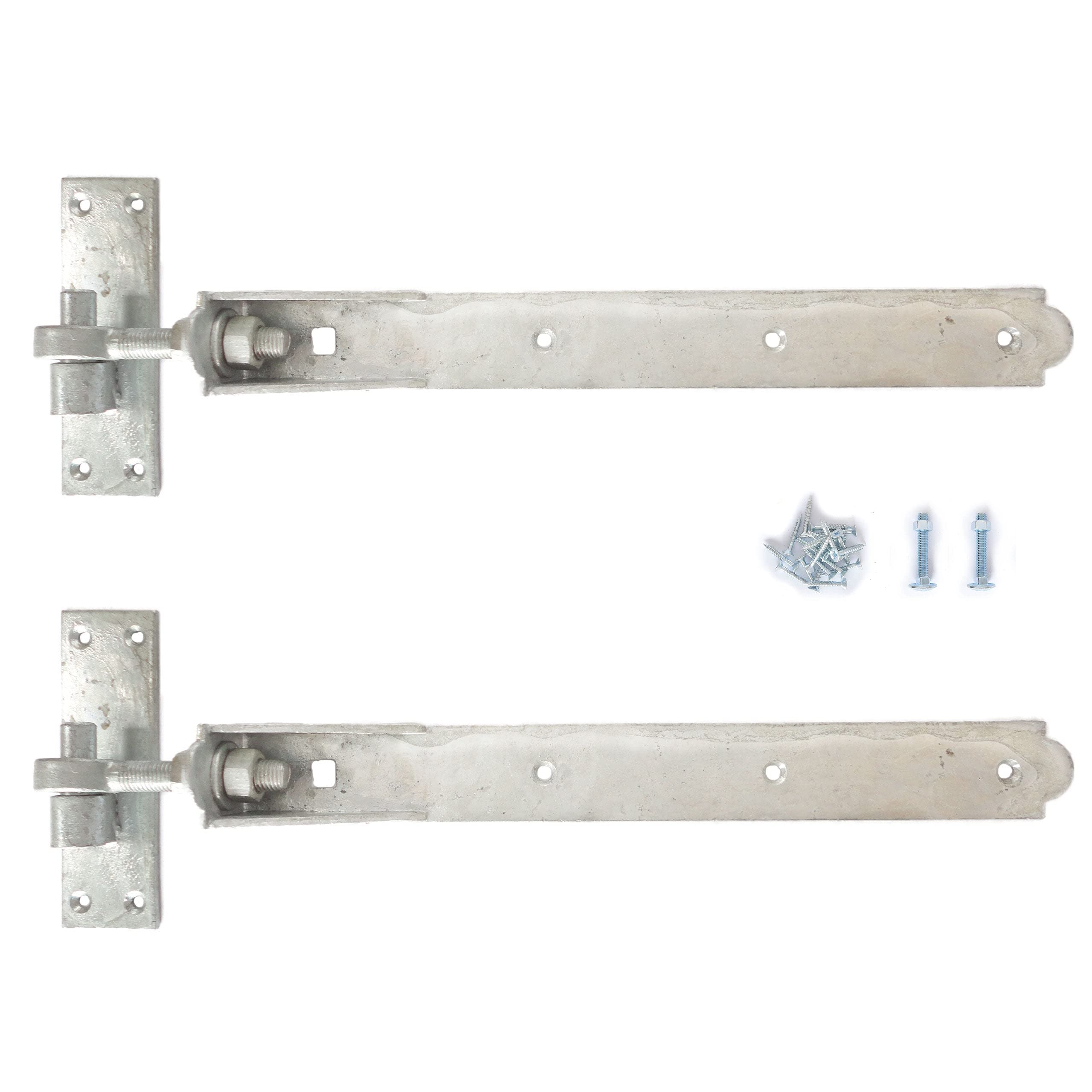 Adjustable Gate Hinges Heavy Duty Hook and Band Garden Shed Door in Galvanised or Black (Galvanised, 10" / 250mm)