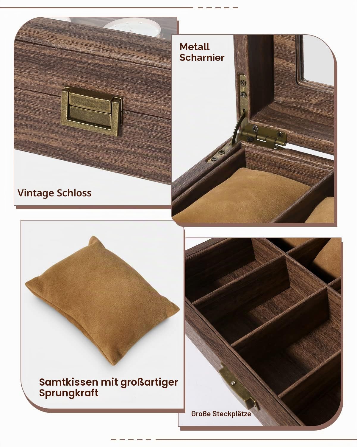 Uten Uhrenbox mit 10 Fächern Holzoptik PU - 10 Uhren