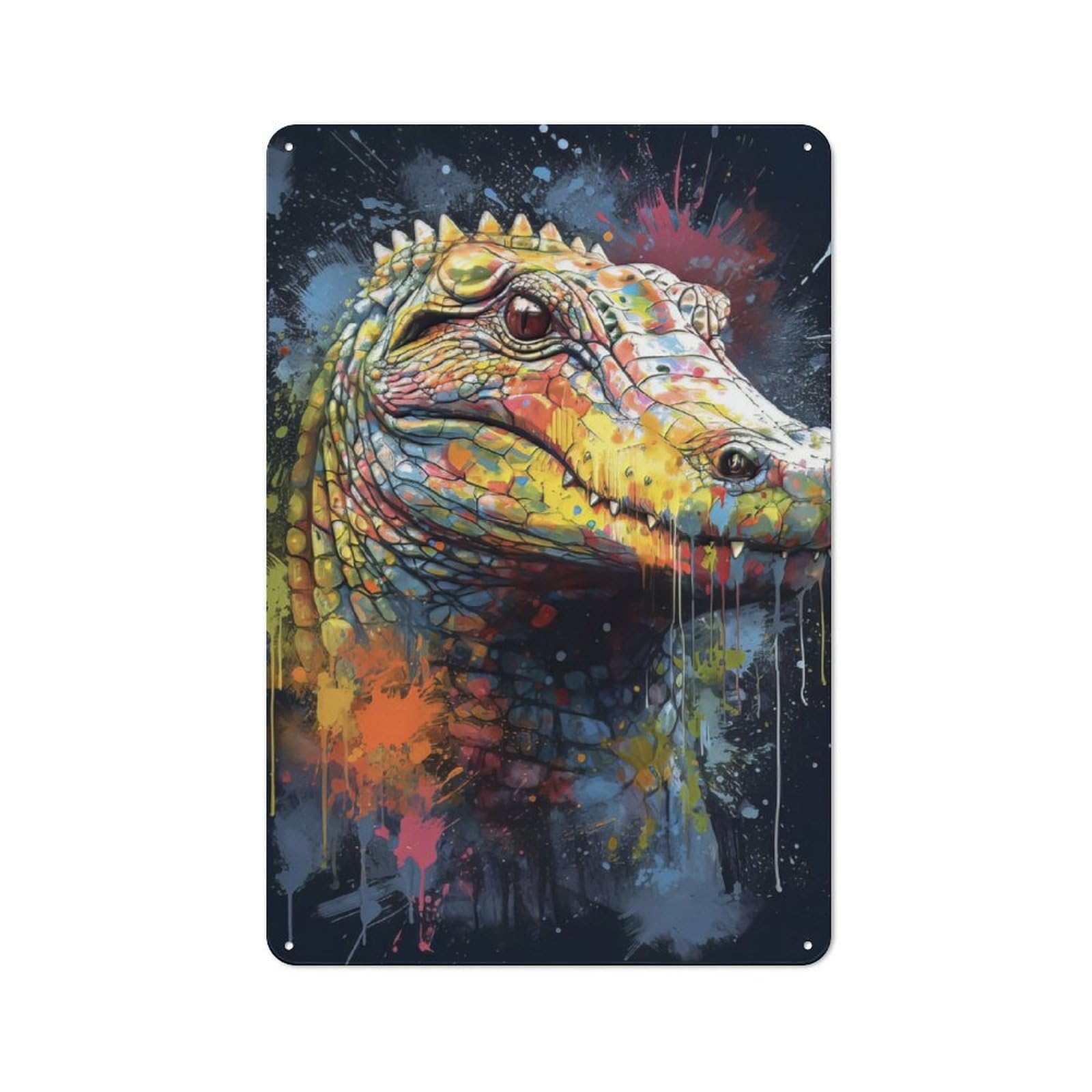 Junmoney Crocodile Painting Tin Wall Plaque 30X20cm With For Living Room Wall, Gift For Feature Wall Decorators During The Christmas Season