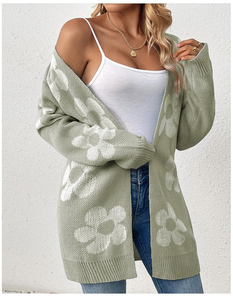 utcoco Womens Long Sleeve Cardigan Sweaters Boho Floral Casual Loose Fit Oversized Open Front Knit Outerwear2