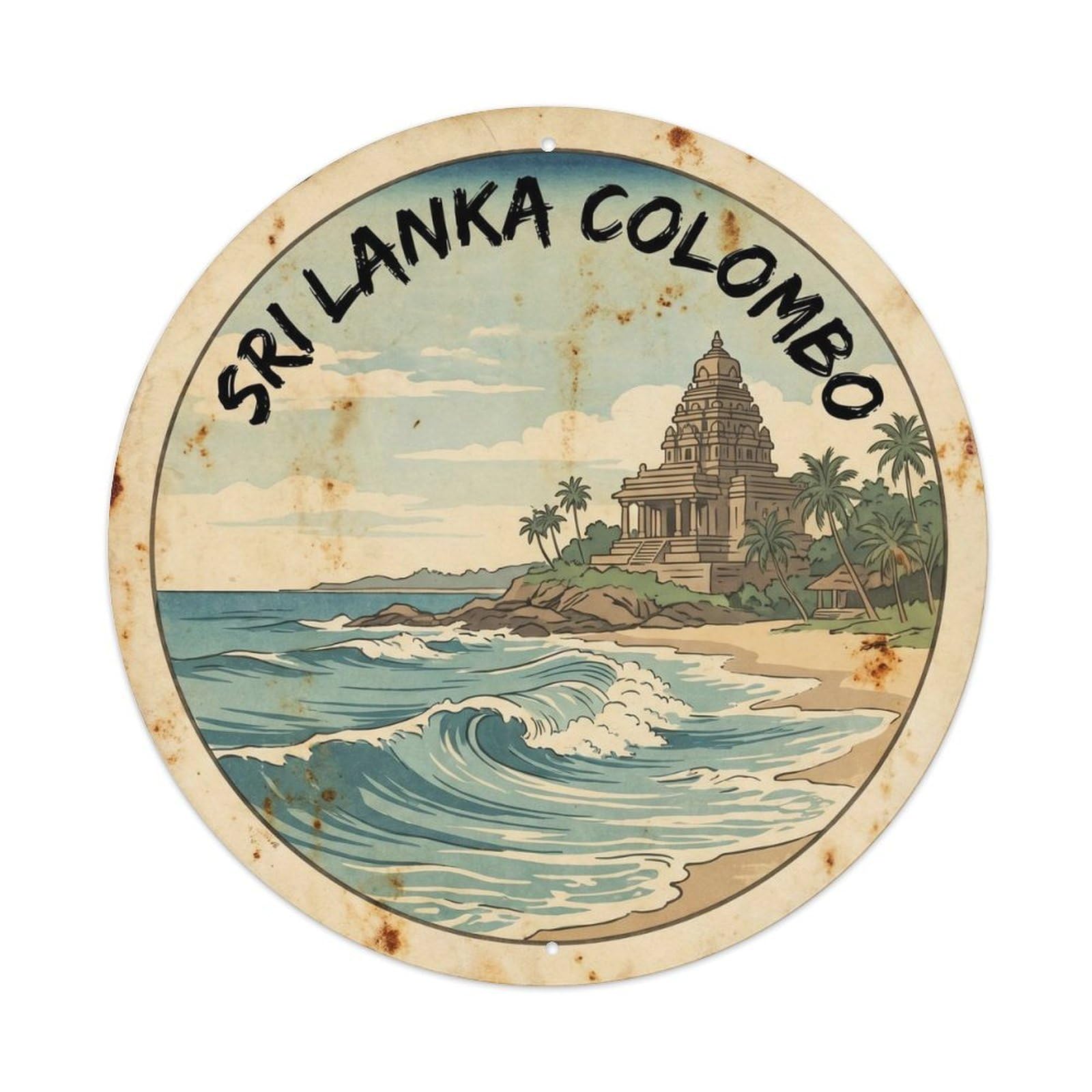 Sri Lanka Colombo Atoll Resort Vintage Woodcut Metal Tin Sign