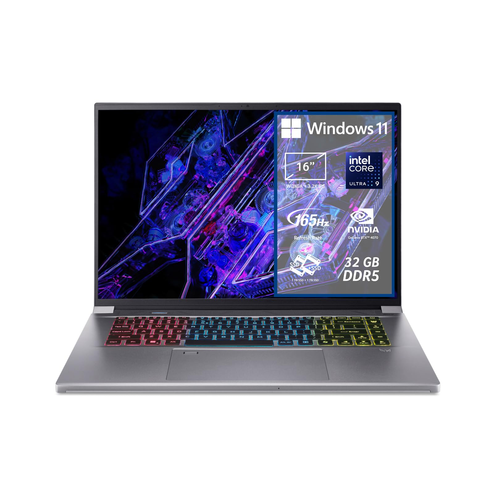 acer Predator Triton Neo 16 PTN16-51-92GF Notebook Gaming, Intel Core Ultra 9 185H, RAM 32 GB DDR5, 2 TB SSD, Display 16" WQXGA+3.2K IPS 165Hz DDS, NVIDIA GeForce RTX 4070 8 GB GDDR6, Windows 11 Home