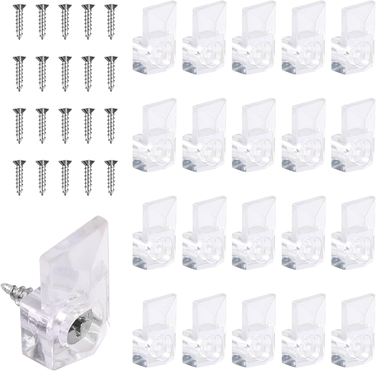 20 Set Mirror Hangers for Wall Mounting - Holders, Brackets, Hanging Clips - Clear Plastic Glass Crystal Hardware Frameless Kit