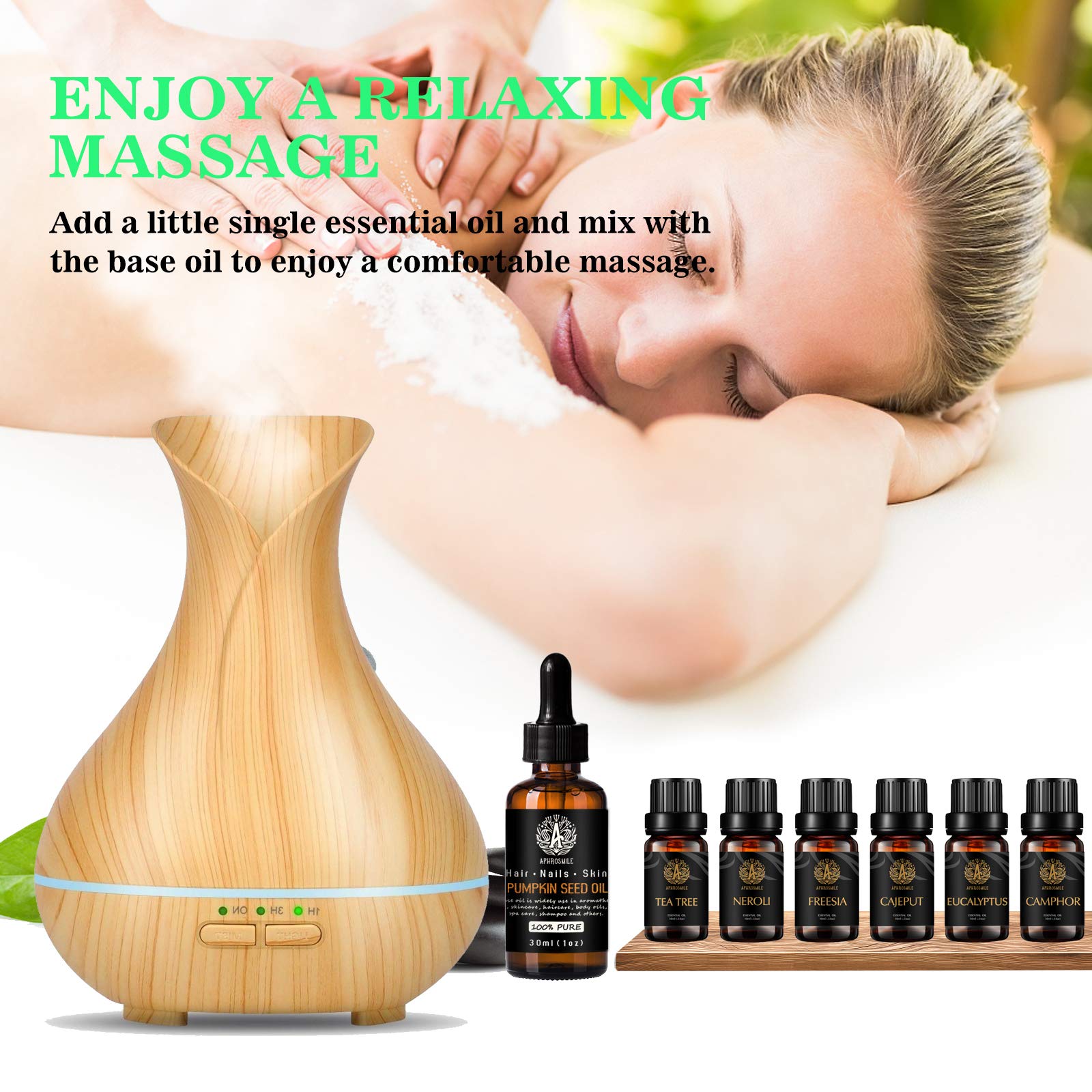 100% puro Neroli Aceite esencial set para difusor, 100% puro semilla de calabaza Aceite esencial, 7x10ml aromaterapia Fresia aceites Set -alcanfor, eucalipto, cajeput, árbol de té aceites para Massage