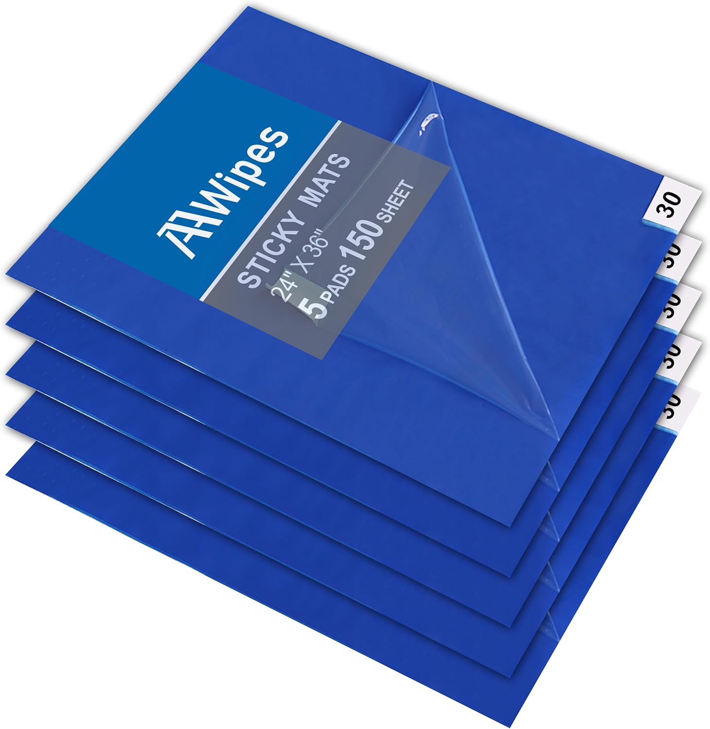 Sticky Mat Tacky Pads Adhesive 24" x 36" 5 Packs, 30 Sheets/Packs, 150 Sheets Total Blue Cleanroom Floor Mats Remove Dirt for Laboratory Construction Hospital Shoes