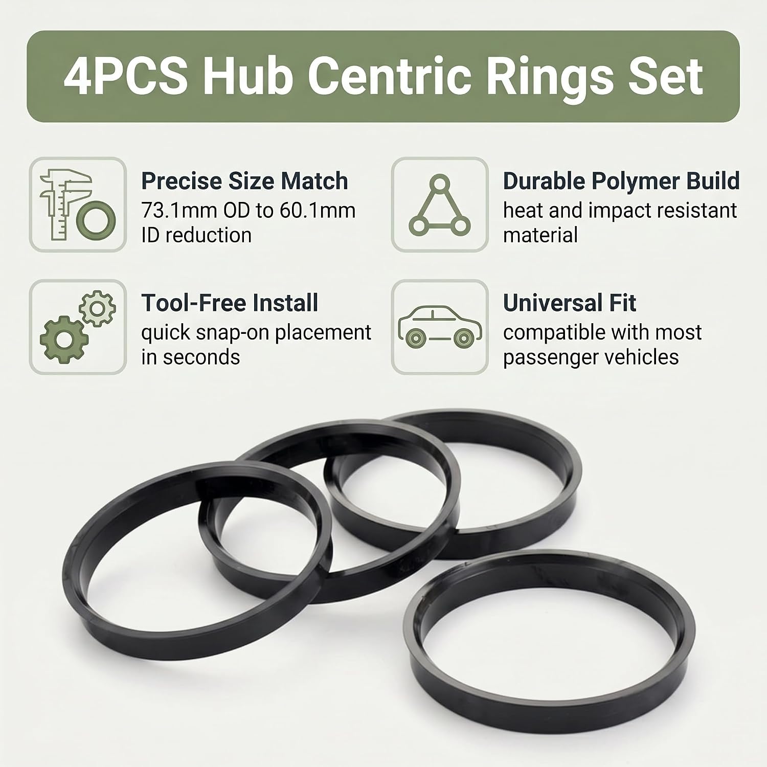 4PCS Car Hub Centric Rings, Plastic 73.1mm OD-60.1mm ID Car Wheel Hub Center Ring, Wheel Reducing Ring Shaft for Fill Gaps to Eliminate Vibration, Universal Auto Hubs Bore Center Spacer Rings