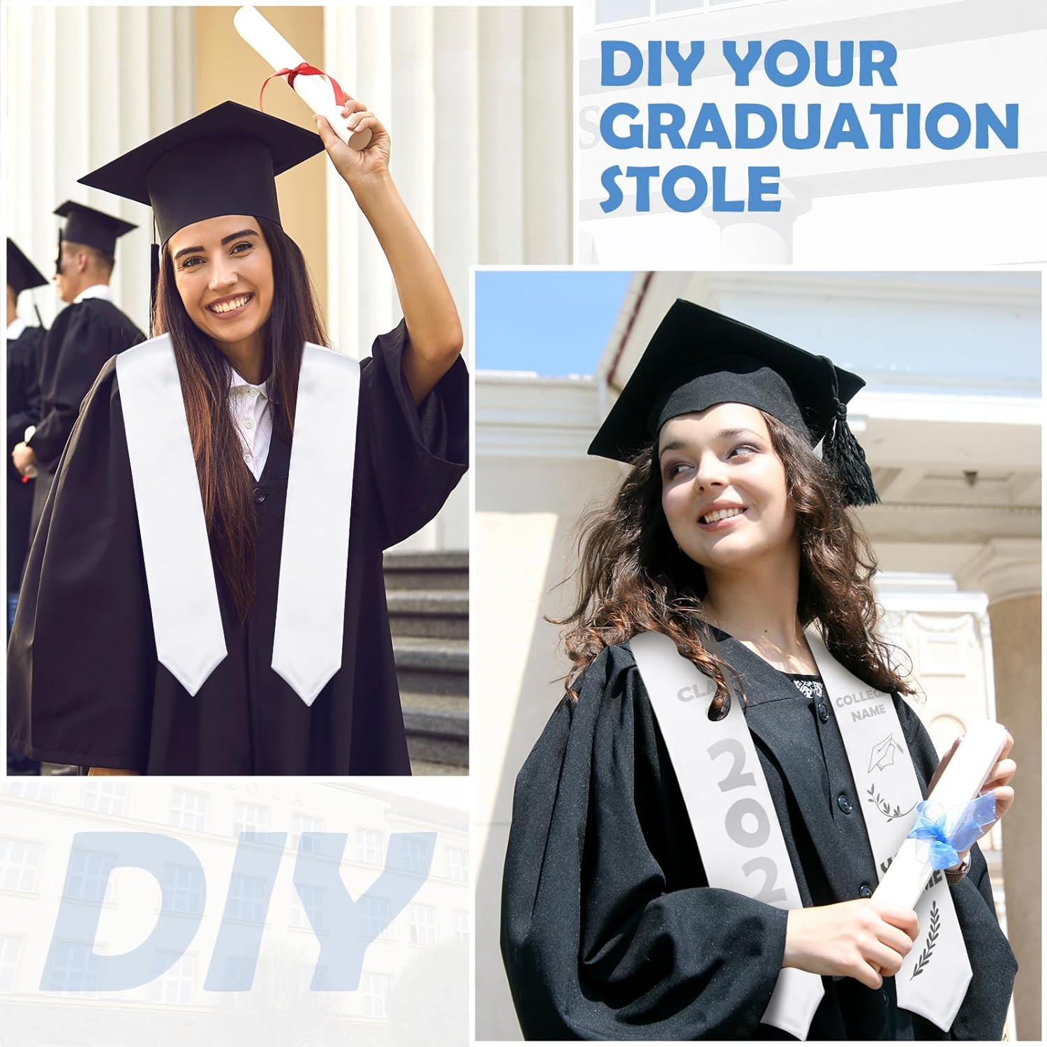 Pascliyna Graduation Stole Class of 2026, 72” Unisex Adults Graduation Satin Sash, Sublimation Blank DIY Customizable Stole