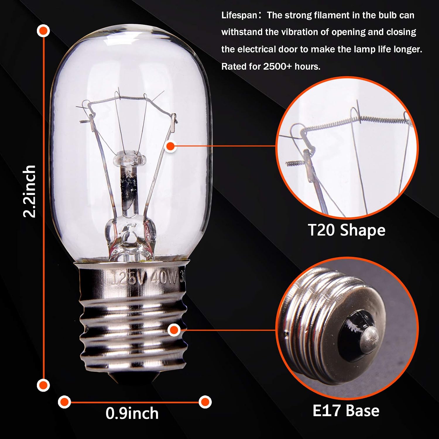 OHLGT 8206232A Microwave Light Bulb 40W E17 125V Replacement Part, Exact Fit for Whirlpool Maytag GE Amana and Lava Lamps, Over The Range Hood Microwave, Kitchen Aid Bright White Light 3 Packs
