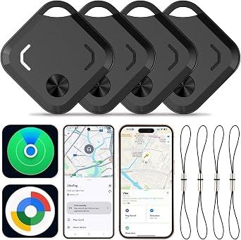 Reyke Dual-System Bluetooth Tracker Tags for Android & iOS, 4 Pack | Works with Apple Find My or Google Find Hub, Dual-System Bluetooth Item Finder for Keys, Luggage, Backpacks and Wallets