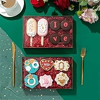 Vista 3 de RomanticBaking Paquete de 24 Cajas de Galletas de 9 1/2" x 6" x 1 1/4" en Oro Cajas de Macarrón para 12 Cajas de Panadería Transparentes Cajas