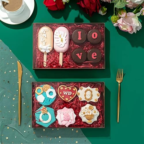 Miniatura 3 de RomanticBaking Paquete de 24 Cajas de Galletas de 9 12" x 6" x 1 14" en Oro Cajas de Macarrón para 12 Cajas de Panadería Transparentes Cajas de