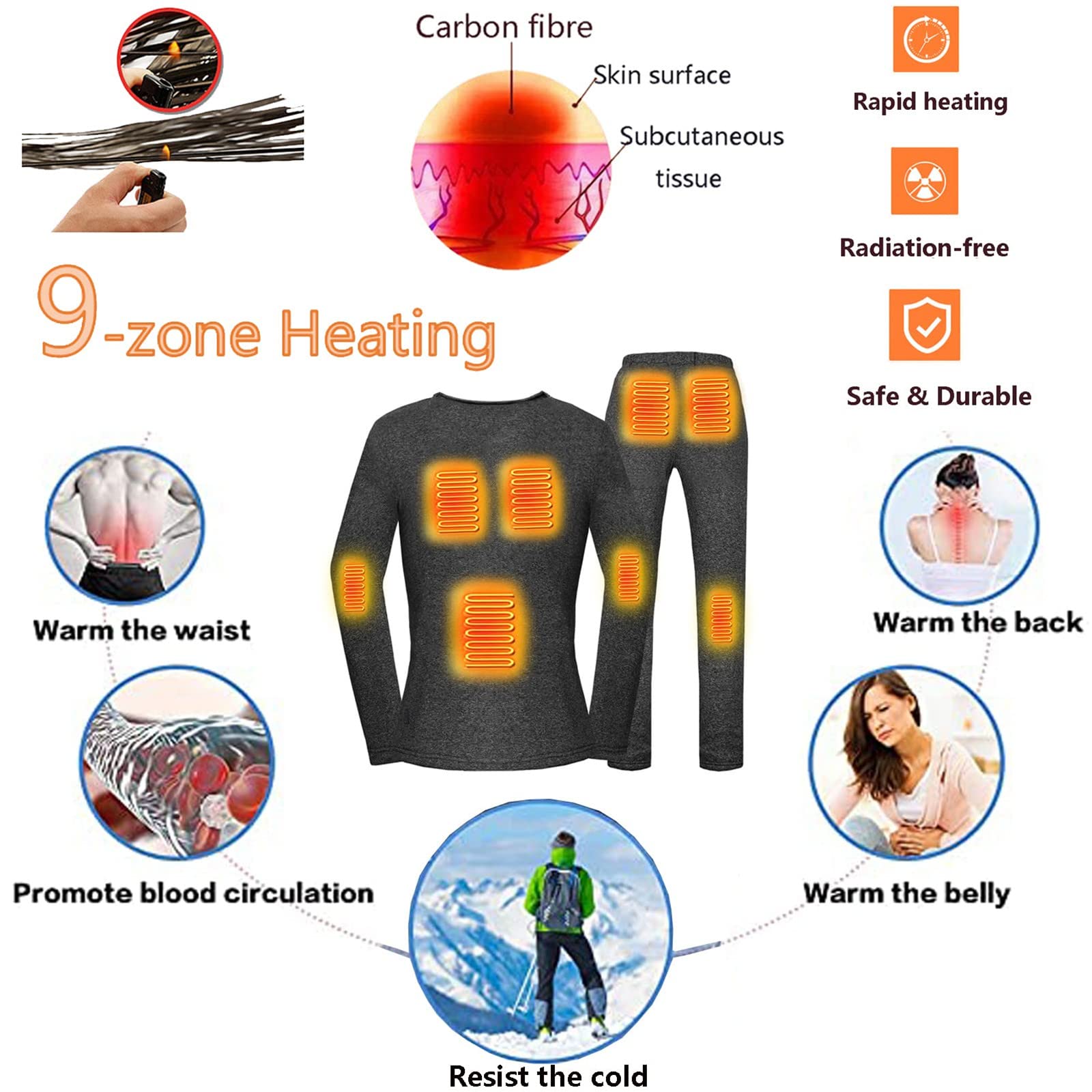 Tuta Intima Termica riscaldata, Tuta elettrica in grafene, Adatta al Freddo per l'inverno Freddo, Tuta Resistente al Freddo, Unisex, S Rosso (Rosso 3XL) (Rosso M)