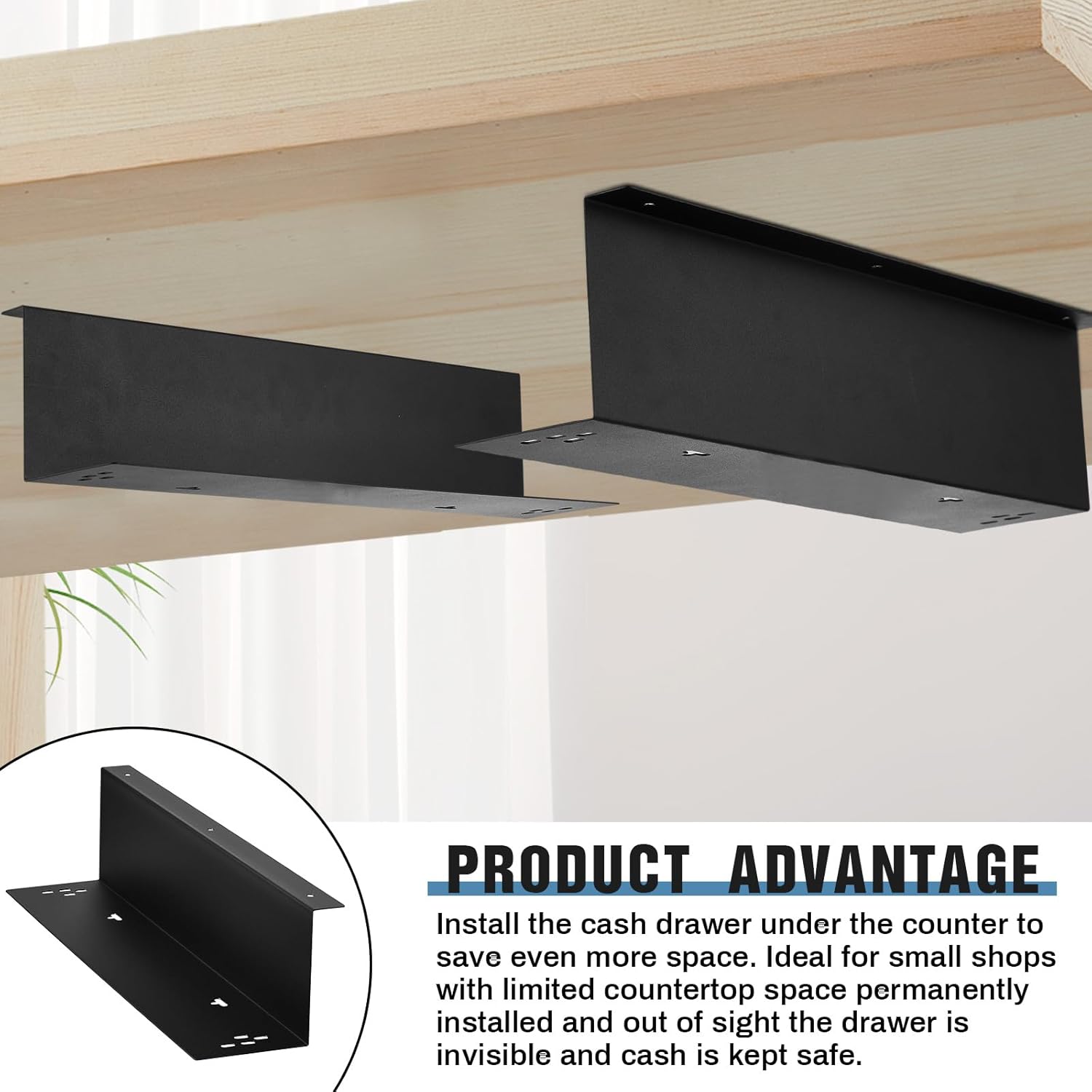 Barydat 2 Set 16" x 4" Cash Drawer Under Counter Mounting Brackets Heavy Duty Steel Metal Black Mounting Bracket for Installation of 16" Cash Registers Drawer Under The Counter