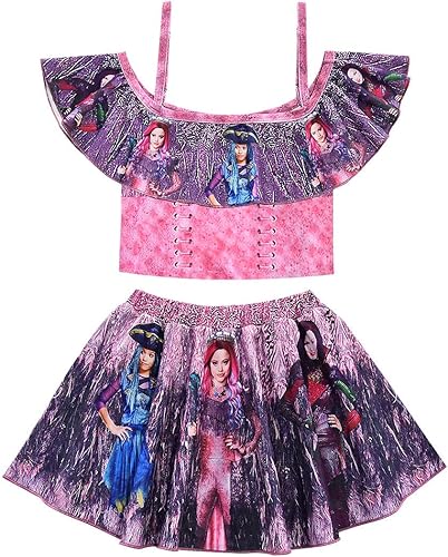 Miniatura 2 de N-A Descendientes Traje de baño Bikini Conjuntos para Niñas Princesa 2 Piezas Volantes Trajes de baño Dibujos animados Impreso Traje de baño
