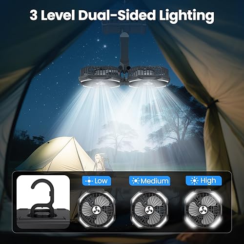 Miniatura 4 de Ventilador recargable portátil de doble cabezal de 20000 mAh, ventilador alimentado por batería, para campamento, inalámbrico, con entrega de aire