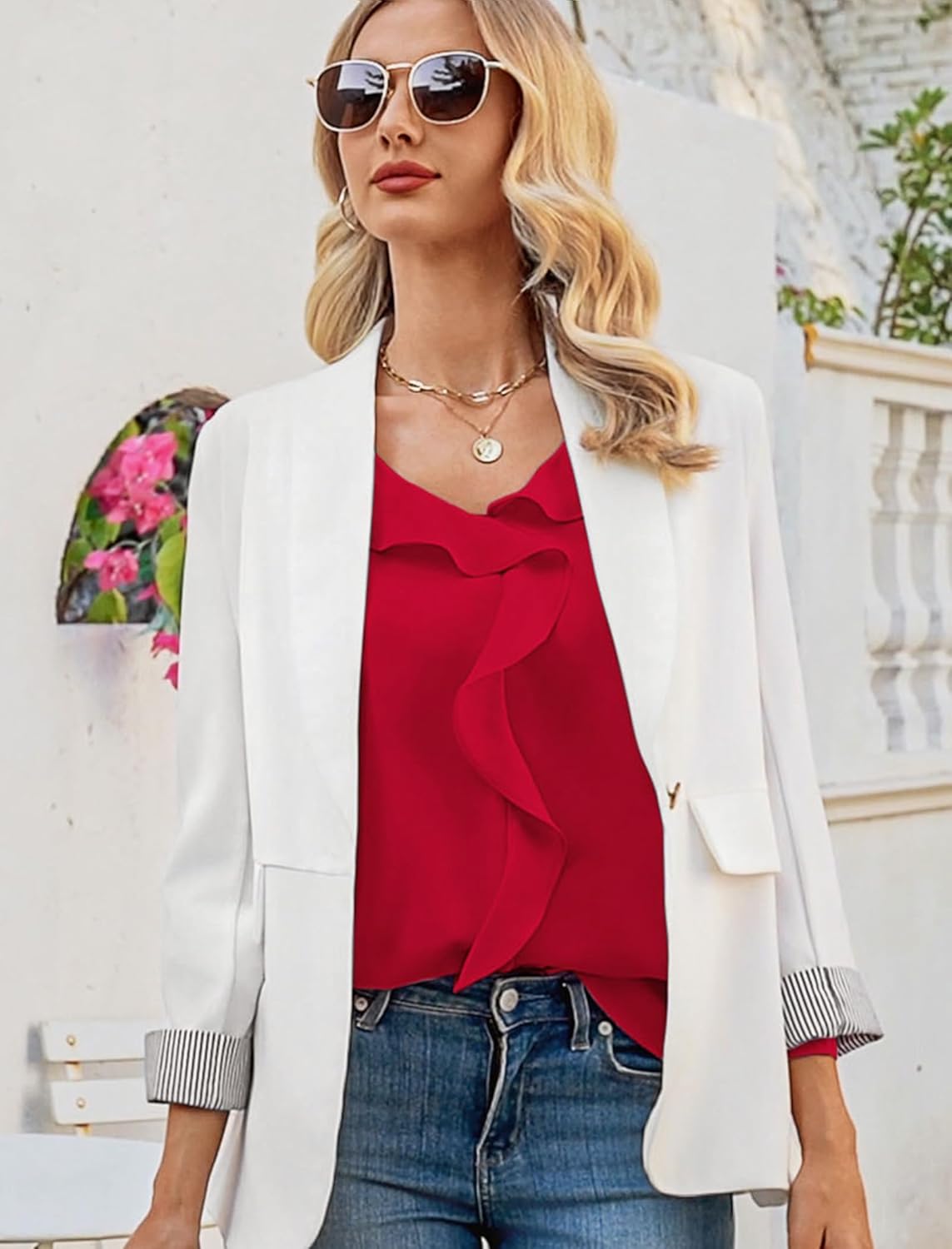 Neweek Womens Blouses Dressy Casual Ruffle Blouse Dressy Tops for Women Long Sleeve Blouses - Image 5